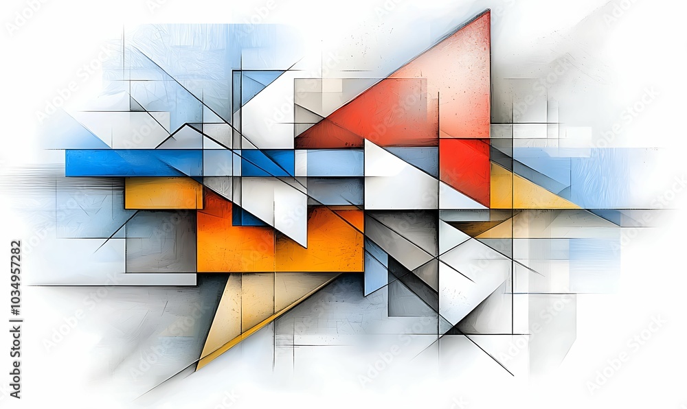 Aufkleber dynamic fusion of geometric shapes in vibrant colors creating a modern abstract art composition for 