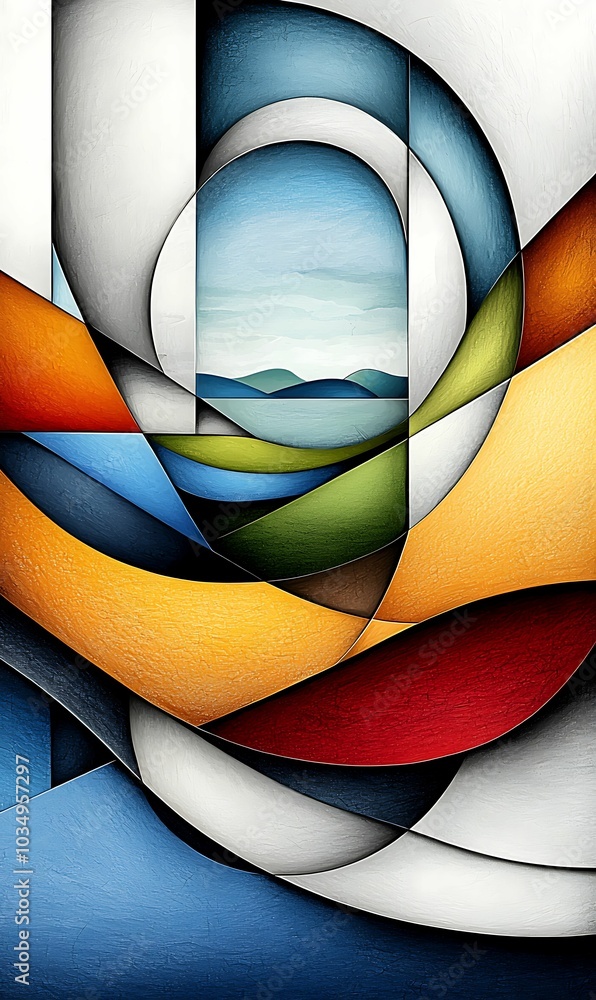 Aufkleber exploring vibrant geometric landscapes a fusion of colors and shapes inviting perspective and reflec
