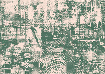 Fototapeta premium Background with glitch distorted grunge textures . grunge background texture with halftone dots, glitched shapes, textures and lines .Screen print vector background with grunge textured surface.