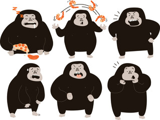 set of funny cartoon gorilla kingkong