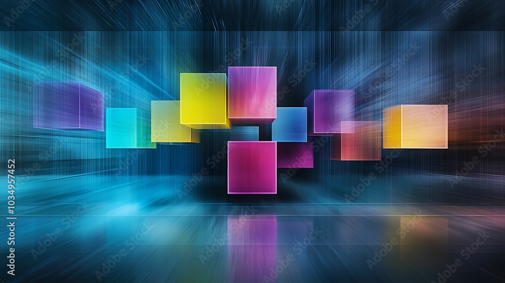 Aufkleber vibrant abstract design showcasing colorful geometric cubes against a dynamic background of light an