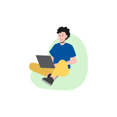 Character Flat Standard Men Using Laptop 2