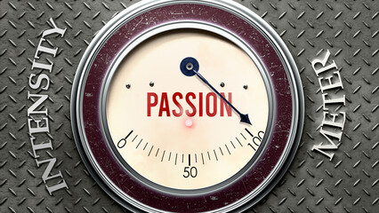 Passion and Intensity that is hitting a full scale, showing a very high level of passion, overload of it, too much of it. Maximum value, off the charts.  ,3d illustration