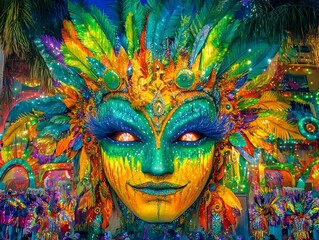 Vibrant and Colorful Carnival Parade Scene from Rio de Janeiro Brazil