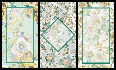 Vintage Floral Watercolor Frames with Gold Accents