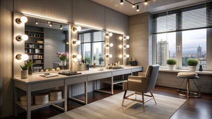 Professional Makeup Artist Selecting Brushes in Modern Beauty Studio - Unrecognizable Female Visagiste at Work in Contemporary Makeup Room with Array of Applicators on Table