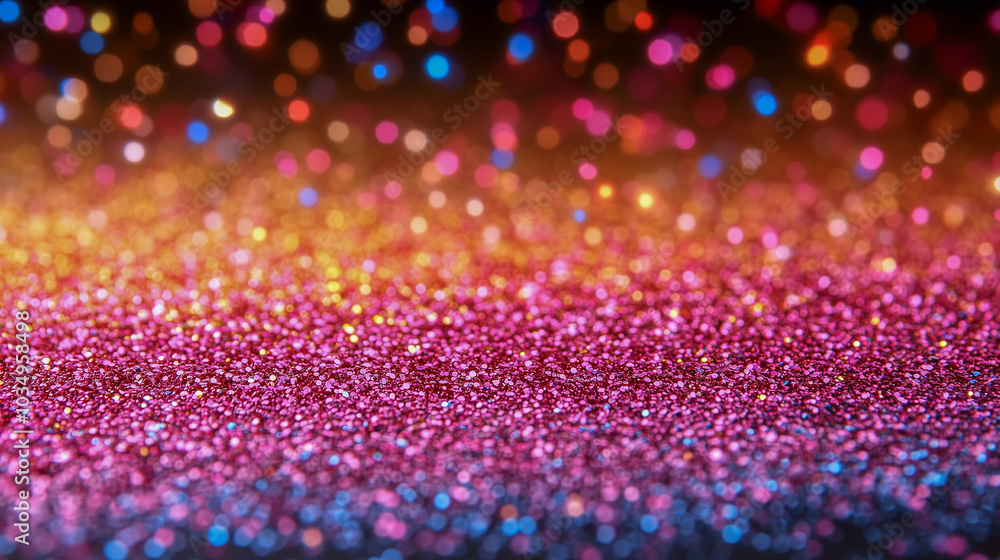 Poster colorful glitter sparkling with bokeh lights in a festive glow..