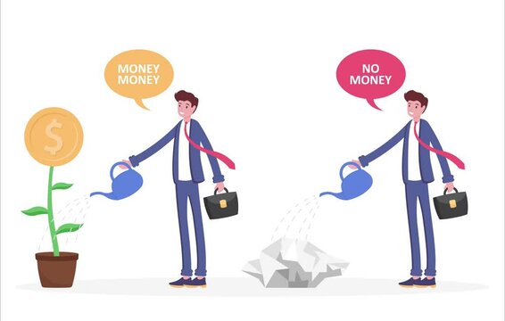 Rich businessman watering can money tree plant and poor businessman, illustration vector cartoon
