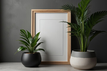 Minimalistic Composition: Mock-Up Frame and Tropical Leaves in Elegant Vase
