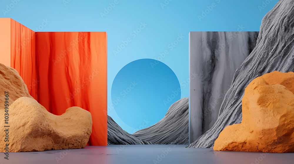 Poster exploring abstract landscapes a vibrant fusion of colorful forms and textures in a surreal environme