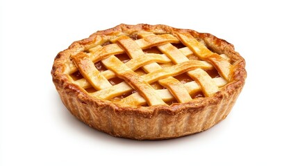 Freshly baked apple pie with a golden lattice crust on display