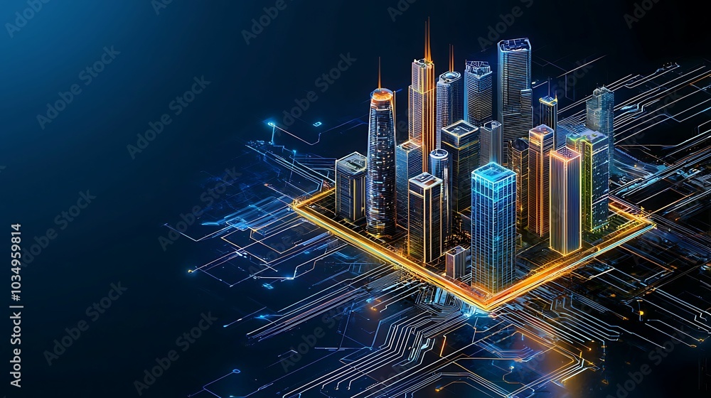 Aufkleber futuristic cityscape with digital circuitry a glimpse into the future of urban architecture and tech