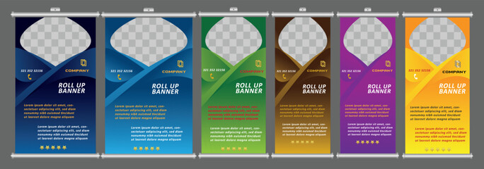 Set of Modern Roll up banner, stand banner layout, photo space background, business flyer design vector illustration