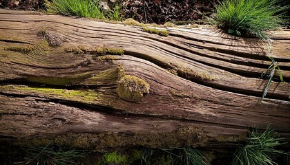 Fototapeta premium Holz Texturen Ansichten Vergrault Vermodert Verwuchert alt Moos bewachsen 