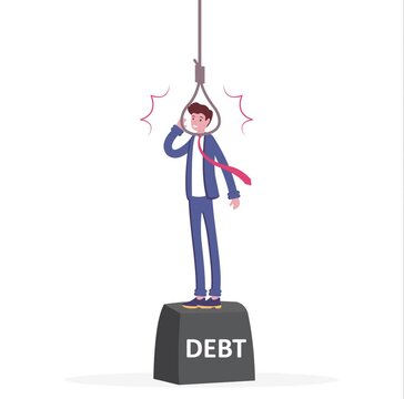 Businessmen with rope of hanging because of debt problem, vector illustration cartoon

