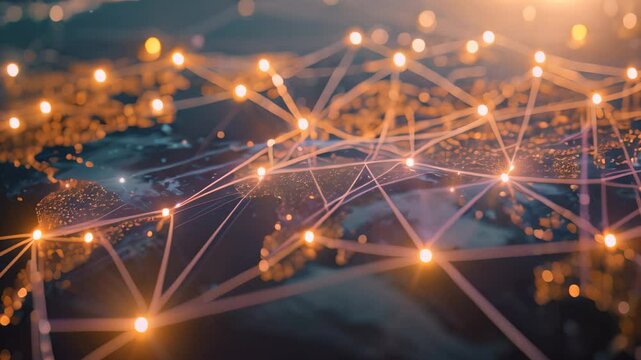 Illuminated Map of the World, Individuals from different geographical locations linked together through a blockchain chain
