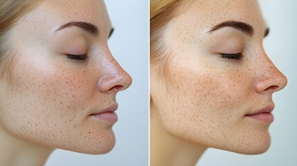 Obraz premium Document the transformation of skin texture and pigmentation before and after a combined facial treatment of Botox and melasma spot reduction