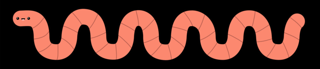 Worm insect bug icon. Earthworm banner. Cartoon funny kawaii baby animal character. Cute crawling bug collection. Smiling face. Pink color. Childish style Flat design Isolated Black background. Vector © worldofvector