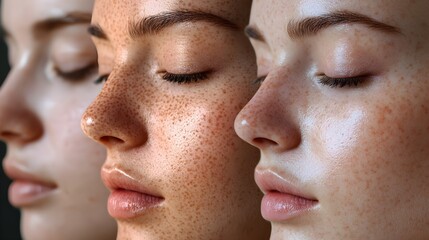 Obraz premium Melasma fading time-lapse, tracking the progress of facial treatments as dark spots lighten, ending with smooth, even skin in a dramatic before-and-after