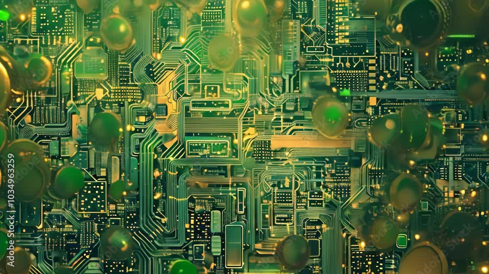 Poster a detailed video showcasing the intricate components of a computer circuit board, intricate circuit 