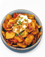 Indulge in crispy potato skins brimming with melted cheese, savory bacon, and fresh green onions. A delightful appetizer or snack, perfect for any occasion! Enjoy the irresistible crunch and flavor.