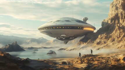 Fototapeta premium Landing alien, digital painting. 