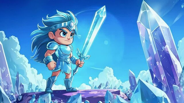 Cartoon Crystal Warrior Protects the World from Destruction