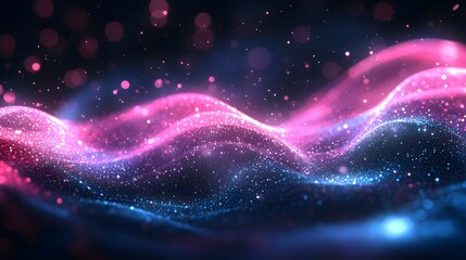 Fototapeta premium Vibrant pink and blue data waves flowing seamlessly, creating a hypnotic rhythm on a dark background, symbolizing continuous digital analytics