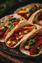 Delicious grilled chicken fajitas served in warm tortillas