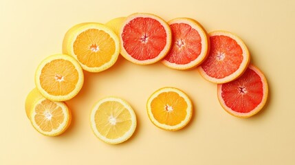 Colorful Citrus Slices on Yellow Background