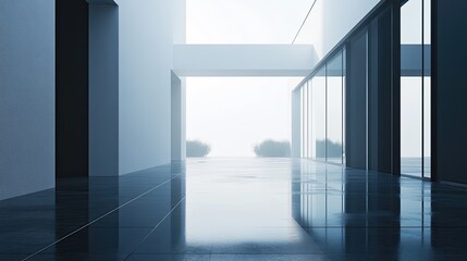 Fototapeta premium Modern Minimalist Interior with Glass Facade and Light