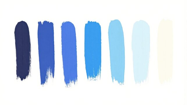 Generative AI, Minimalist gradient transition of seven vertical brushstrokes from deep navy blue to pure white, creating a calming and balanced visual effect