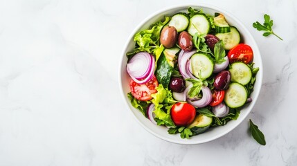 Fresh Healthy Vegetable Salad in White Bowl