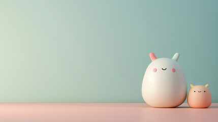 Cute Cartoon Characters on Pastel Background