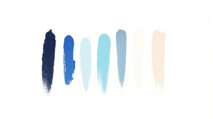 Generative AI, Minimalist gradient transition of seven vertical brushstrokes from deep navy blue to pure white, creating a calming and balanced visual effect