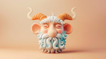 Funny 3D Cartoon Monster with Horns and Beard