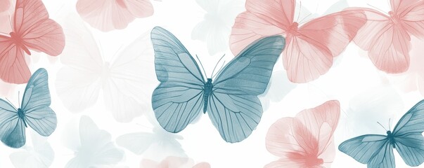 Watercolor-style pink and blue butterflies.