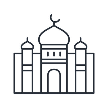 recommend clip art: Islamic design icon. Editable moon and masjid line vector illustration.