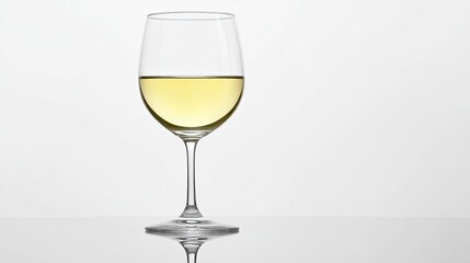 Elegant White Wine Glass on Reflective Surface