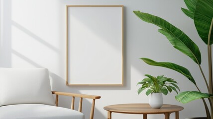 Stylish modern living room featuring a sleek white design and a mock-up frame for personalized decor.