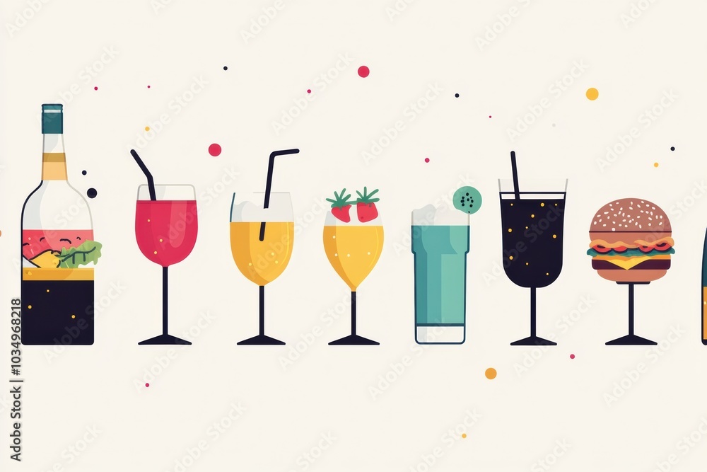 Poster a vibrant assortment of drinks and a burger creates a festive atmosphere ideal for summer parties an