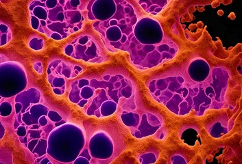 不気味なネオンカラーに光るバクテリアの拡大