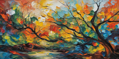Nature landscape. Art background, Expressionism style. Digital illustration.