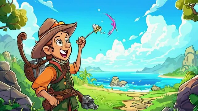 Cartoon Treasure Hunter in Fantasy World