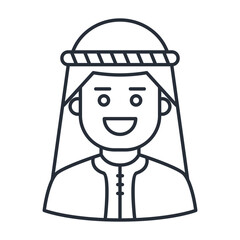 Muslim boy icon. Faceless avatar thin line vector illustration.