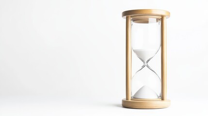 A minimalist hourglass featuring a wooden frame and white sand, symbolizing the passage of time and precision in moments.
