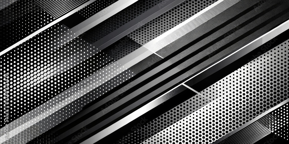 Poster urban abstract geometric pattern with diagonal fading lines and halftone stripes in trendy monochrom