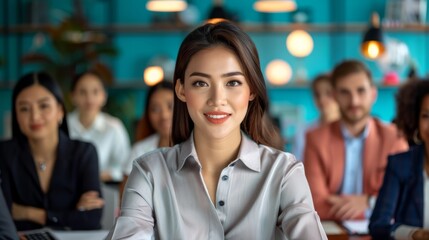 Professional Woman in Formal Shirt Addressing Audience