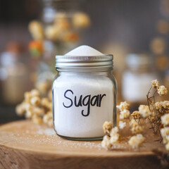 Sugar in a glass jar isolated