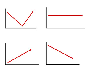 line graph with arrows, up, down, stable (stationary), and up and down for business or sales